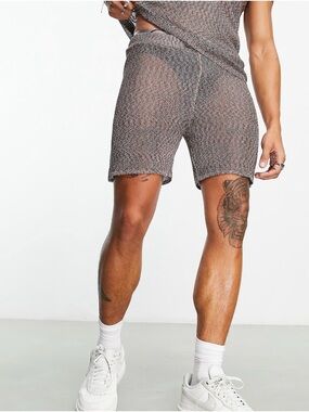 Rainbow Metallic Mesh Knit Textured Knit Shorts - Multi-Tone SMALL